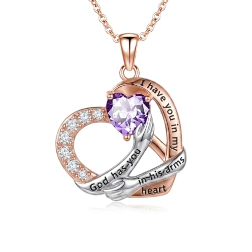 TUGHRA Memorial Heart Necklace, Birthstone Pendant for Loss of Loved One | For loss of mom wife child or loved one 18+2" adjustable birthstone gifts box anniversary or any grief day - color: February birthstone