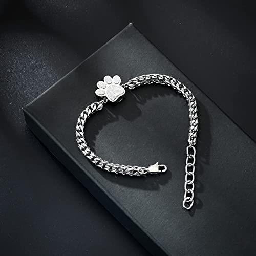constantlife Cremation Bracelet for Pets Ashes - Dog Paw Pendant Bangle Stainless Steel Memorial Urn Jewelry - color: Y-Silver