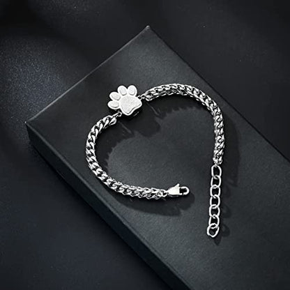 constantlife Cremation Bracelet for Pets Ashes - Dog Paw Pendant Bangle Stainless Steel Memorial Urn Jewelry - color: Y-Silver
