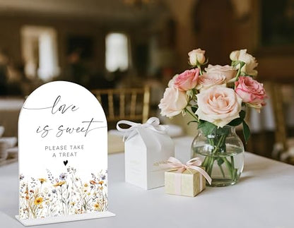 Wedding Signs for Ceremony and Reception, Boho Floral Love is Sweet Sign Please Take a Treat, Wedding Signage with Stand, Bridal Shower Table Centerpieces, Supplies for Engagement Reception Party, 33 - color: Love is Sweet Sign, 33