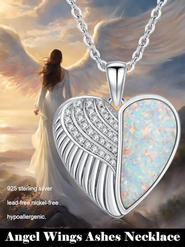 CHENGHONG Heart Pendant Locket Necklace 925 Sterling Silver Personalized Locket Necklace That Holds Pictures Photo Memorial Memory Jewelry Gifts for Women - style: I-Angel Wing