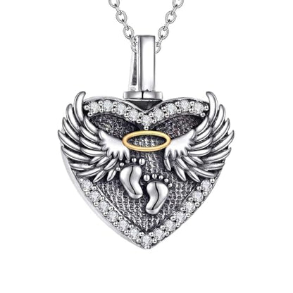 Family Members Urn Necklace for Ashes 925 Sterling Silver Angel Wings Heart Cremation Memorial Keepsake Pendant Jewelry for Loved One's Ashes, with 18" + 2" Stainless Steel Chain - style: Heart-Mommy of an angel