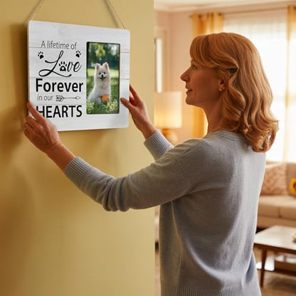Pet Memorial Gifts Picture Frame, Dog Passing Away Sympathy Gift for Loss of Dogs, A Lifetime of Love Forever in Our Hearts Frames Fits 4x6 Photo - color: White
