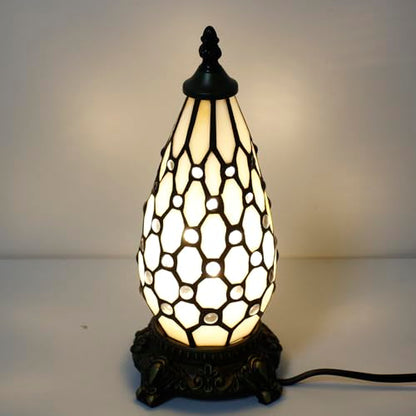 Small Tiffany Stained Glass Table Lamp 5.5X11 Inch (White Yellow) - color: White Yellow