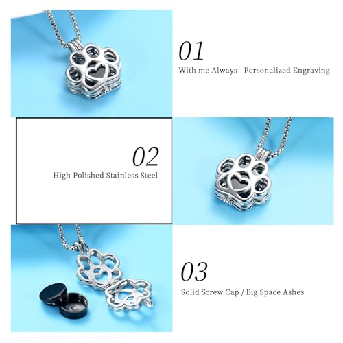 Oinsi Pet Cremation Jewelry For Ashes For Dog/Cat Paw Stainless Steel Memorial Locket Urn Necklace Inside Mini Case Keepsake Cremation Jewelry Women Men - color: A-Customize