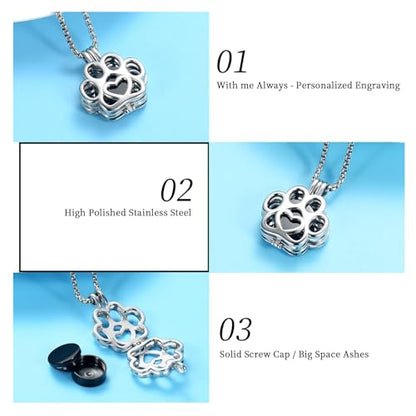 Oinsi Pet Cremation Jewelry For Ashes For Dog/Cat Paw Stainless Steel Memorial Locket Urn Necklace Inside Mini Case Keepsake Cremation Jewelry Women Men - color: A-Customize