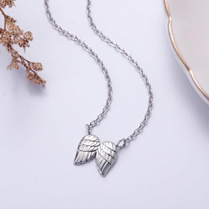 Ralukiia Angel Wings Necklace Gift from Heaven, Memorial Gifts for Loss of Loved One, Mourning Jewelry, Thinking of You Gift, Letter from Heaven Sympathy Condolence - style: silver