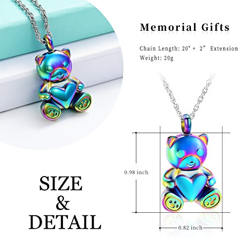 shajwo Teddy Bear Cremation Urn Necklace for Women Men | Stainless Steel Heart Memorial Urn Keepsake Locket Pendant Ash Holder - color: 2PCS Teddy Bear
