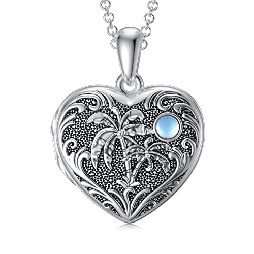 SOULMEET Personalized Tree of Life/Palm Tree Heart Locket Sterling Silver Necklace That Holds 1 or 2 Pictures Memorial Vintage Photo Locket Custom Any Photo Healing Gift - style: C1-Palm tree locket only