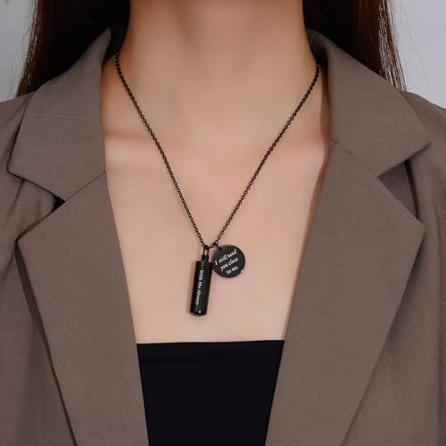 Cremation Cylinder Necklace for Ashes Stainless Steel Urn Locket Pendant Ashes Holder Memorial Jewelry - With Me Always - color: Black