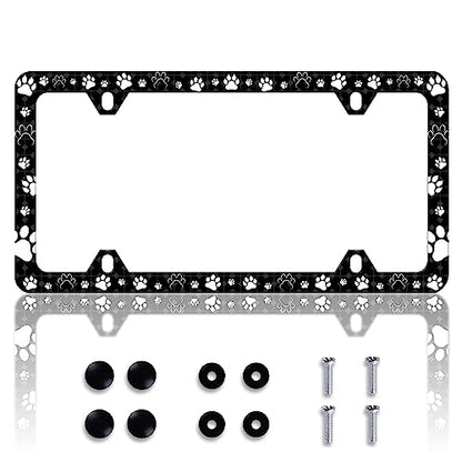 Dog Cat Paw License Plate Frame Pet License Plate Frames with Screws | Personalise Stainless Steel Funny Design Compatible With Standard License Plate Holder For Usa And Canada 6 X 12 Inch - color: Dog Cat Paw
