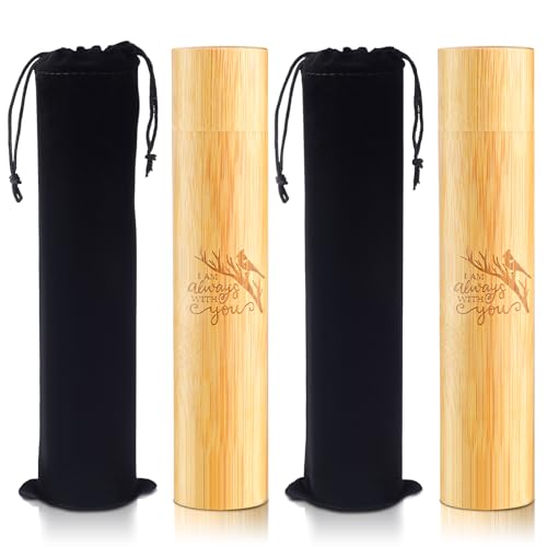 2 Sets Bamboo Scattering Cremation Ash Urns - Biodegradable for Human Adult, Small Tube Keepsake and Black Velvet Bag for Humans, Male, Women, Pet Dog, Cat Ashes (Cardinal)