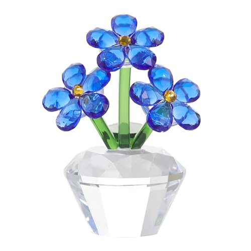 Qianwei Blue Forget Me Not Crystal Flowers - Sympathy Glass Flowers Collectible Figurines Decor Paperweight Ornament Home Office Table Desk Decorations - color: Blue