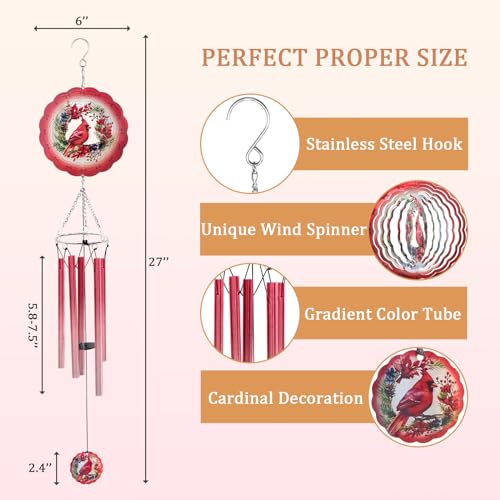 Wind Chimes for Outside with Cardinal Wind Spinner, Unique Gifts for Mom Grandma Women Birthday Christmas, Memorial Wind Chimes for Loss of Loved One, Red Bird Windchimes Outdoor Decor