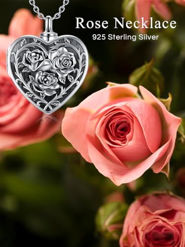 Dorunmo Personalized Locket Urn Necklace 925 Sterling Silver Pictures Photo Keep Someone Near to You Custom Lockets Jewelry Letters Engraving for Women - color: A-Rose, style: Locket+Photo+Text