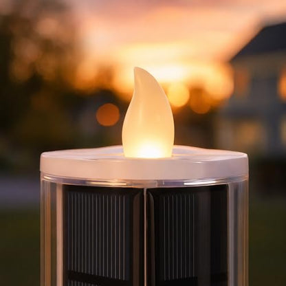 OURMEMEMO Solar Cemetery Candles 2 Pack for Double Headstone Waterproof | 2-pack solar grave candles for double headstones, auto on/off, IP65 waterproof memorial decor - size: 2