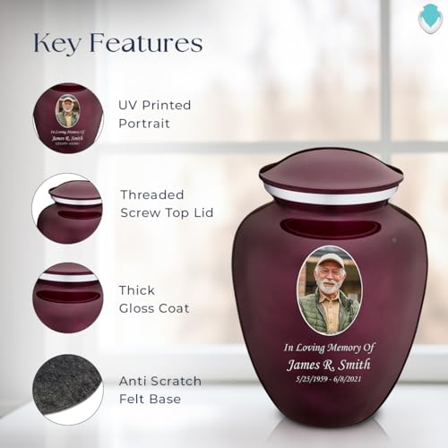 Geturns Embrace Adult Personalized Picture Cremation Urns for Human Ashes I Large Photo Cherry Purple Funeral Urn for Men and Women I 200 lbs - color: Cherry Purple