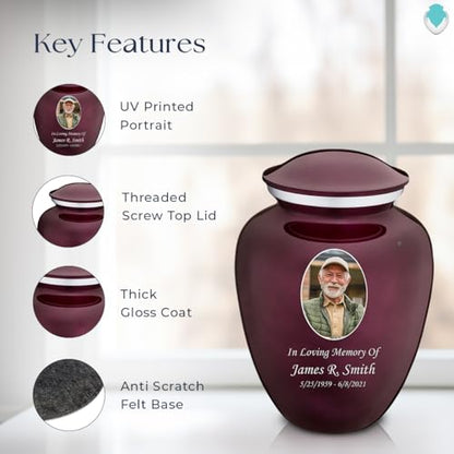 Geturns Embrace Adult Personalized Picture Cremation Urns for Human Ashes I Large Photo Cherry Purple Funeral Urn for Men and Women I 200 lbs - color: Cherry Purple