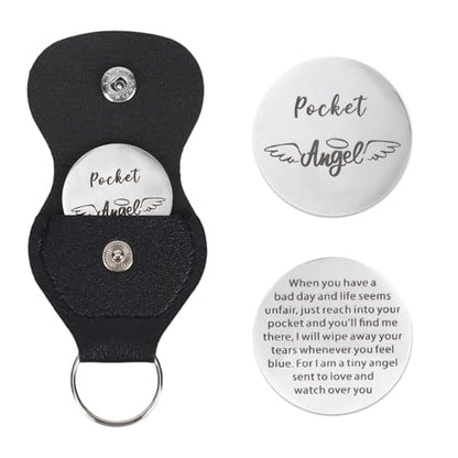 Mikovivi Pocket Angel Hug Coin Token Keychain Thoughtful Long Distance Funny Friendship Gift with Holder for Family Coworker Men Women Him Her Dad Mom Son Daughter Brother Sister Boy Girl Friend