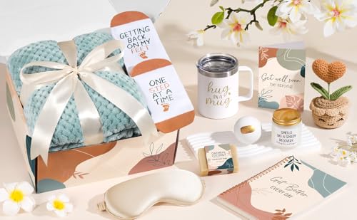 Get Well Gifts Basket for Women After Surgery Recovery Cancer Care Package | Get Well Soon Gift Baskets Feel Better Chemo Self Care Package Thinking of You Encouragement Comfort Gift Box for Sick Friend - color: Dusty Blue