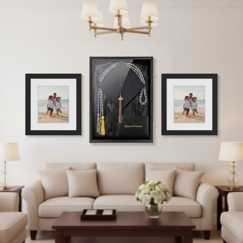 IHEIPYE Large Black Graduation Shadow Box Frame 2P Wall Mounted Lockable | Keepsake Display Case, UV-Protective Doorr, Holds Cap, Gown, Diploma, Tassel, Medals, All Graduation Memorabilia - size: Large-Black-2P