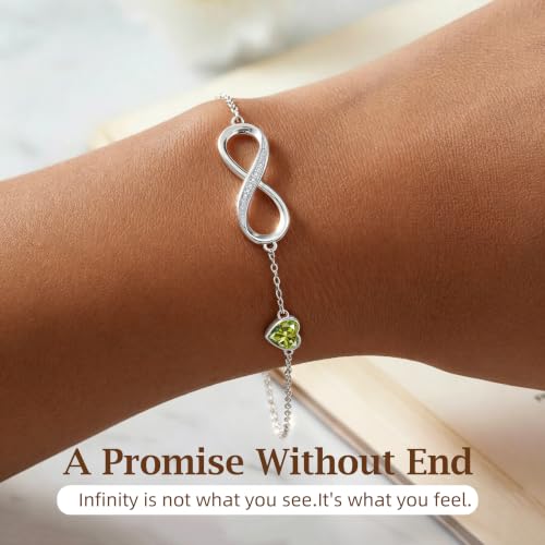 CDE 925 Sterling Silver Infinity Birthstone Bracelet Jewelry Gift for Women | Hypoallergenic,Non Tarnish,Heart CZ,Nickel-Free & Lead-Free,Anniversary Christmas Birthday Idea Gifts for Wife Girlfriend Her - color: 08-Aug