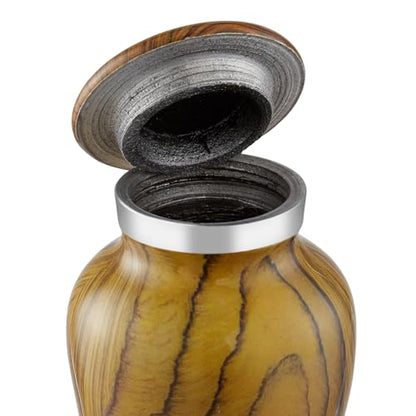 Reminded Small Cremation Keepsake Urns for Human Ashes, Set of 4 Teak Wood Grain Miniature Urns with Velvet Case and Bags