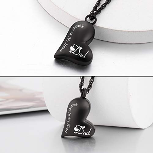 XIUDA Urn Necklace for Ashes Forever in My Heart Pendant Cremation Necklace Stainless Steel Ashes Jewelry for Dad Mom Papa Husband Wife - color: Black-Dad
