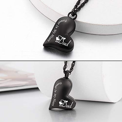 XIUDA Urn Necklace for Ashes Forever in My Heart Pendant Cremation Necklace Stainless Steel Ashes Jewelry for Dad Mom Papa Husband Wife - color: Black-Dad
