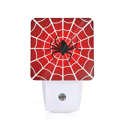 Red Spider Web Night Light with Dusk to Dawn Light Sensors, Plug-in Wall Led Night Lights, Energy Efficient Lamp for Bedroom/Bathroom/Kitchen/Hallway/Stairs - color: Red Spider Web