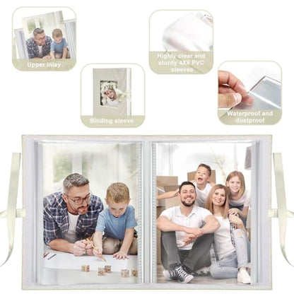 Photo Album 4x6 100 Pockets, Slip-in Picture Albums, Linen Cover Top Loader Vertical Pockets Albums for Baby, Kids Boy Girls, Wedding, Family, Anniversary, Beige - color: Beige, size: 100 Pockets white Bandage