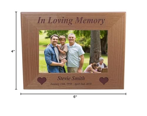 CustomGiftsNow In Loving Memory Memorial - Engraved Alder Wood Picture Frame - Add Name and Dates (4x6-inch Horizontal) - size: 4x6-inch Horizontal