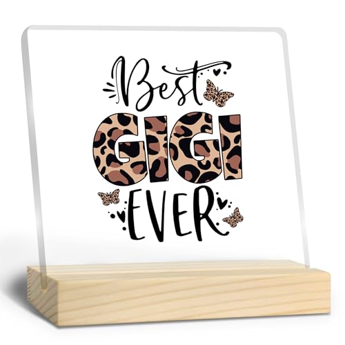Gigi Gifts, Mother's Day Grandma Gift Acrylic Plaque, Grandmother Birthday Gifts from Grandkids Granddaughter Grandson, Best Gigi Ever Leopard Acrylic Sign Desk Table Shelf Decor - color: 1-nana-2