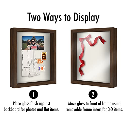 Americanflat 11x14 Shadow Box Frame with Shatter-Resistant Glass - Silhouette Collection - Large Shadow Box Display Case for Tabletop and Wall Display - Walnut with Soft Felt Back - color: Walnut, size: 11x14