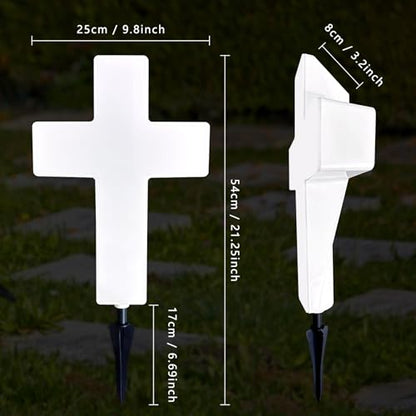 Solar Cross Light for Grave, Cemetery LED Memorial Stake Sympathy Gift - color: White