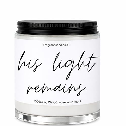 His Light Remains Sympathy Candle for Loss of Loved One, Memorial Gift for Dad or Family, Bereavement, Condolence Gift for Grieving, Remembrance, Grief Support and Comfort (Amber Noir)