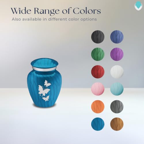 Keepsake Embrace Custom Engraved Butterflies Cremation Urn (Pearl Racing Blue) - color: Pearl Racing Blue