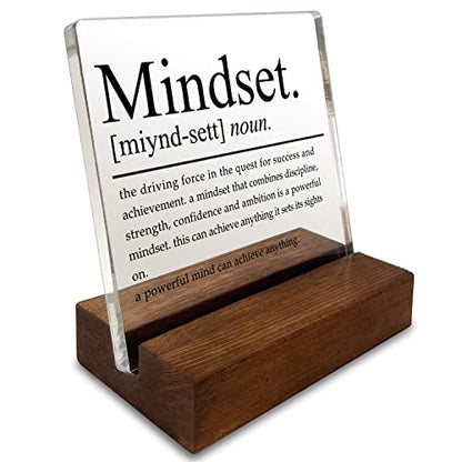 Inspirational Home Office Desk Decor, Motivational Minimalist Decor Art Acrylic Plaque With Wooden Stand Sign Home Office Desk Sign Gift for Women Colleague Friend Cowoker - style: Mindset