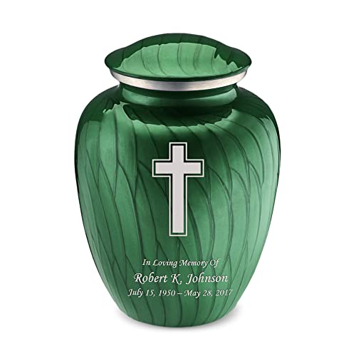 Adult Personalized Simple Cross Cremation Urns for Human Ashes I Large Pearl Green Funeral Urn for Men and Women I 200 lbs - color: Pearl Green