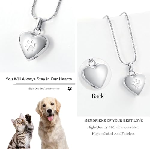 zeqingjw Pet Cremation Jewelry for Ashes Pendant Paw Print Pet Heart Urn Necklace Memorial Keepsake Jewelry for Pet/Dog's/Cat's Ashes - color: 2PCS Silver+Rose Gold