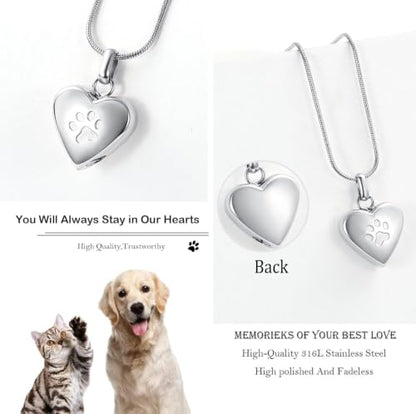 zeqingjw Pet Cremation Jewelry for Ashes Pendant Paw Print Pet Heart Urn Necklace Memorial Keepsake Jewelry for Pet/Dog's/Cat's Ashes - color: 2PCS Silver+Rose Gold