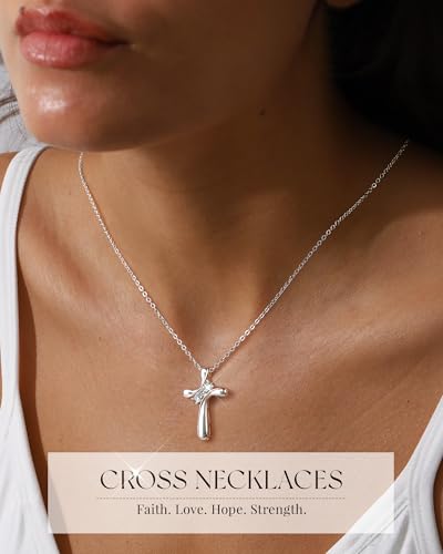 ACECHA Silver Cross Necklace for Women, Cubic Zirconia Pendant - color: CZ Cross 00