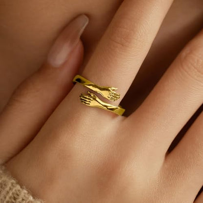 LOVECOM S925 Sterling Silver Hug Rings for Women Teen Girls Mother Daughter - color: Gold-My Heart Hugs You Every Moment, size: US Size 6