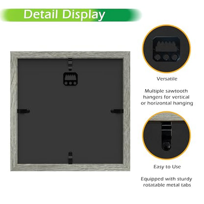 FrameWorks 8x8 Driftwood Wooden Shadow Box Frame – Soft Felt Back, Tempered Glass, and Included Elegant White Ball Push Pins - color: Grey, size: 8"x8"