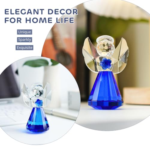 3.5'' Blue Crystal Guardian Angel Figurine,Glass Christmas Angel Ornaments | Crystal Angel Statue Christmas Birthday Gifts for Women, Art Collectible Figurines for Home Table Shelf Decor - style: Blue Angel