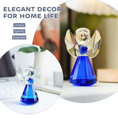 3.5'' Blue Crystal Guardian Angel Figurine,Glass Christmas Angel Ornaments | Crystal Angel Statue Christmas Birthday Gifts for Women, Art Collectible Figurines for Home Table Shelf Decor - style: Blue Angel
