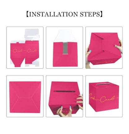 HEIPINIUYE Hot Pink Wedding Card Box with Gold Foil 9.8" x 9.8" Pink Large Gift Card Box for Party Wedding Reception Graduation Birthday Baby Shower Cardboard Raffle Envelope Box with Slot - color: Hot Pink Card Box with Gold Foil