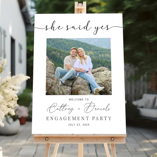 Personalized Engagement Party Welcome Sign with Personalized Photo | Custom Couple Names & Date | Simple White Engagement Backdrop | Waterproof PVC Celebration Board - color: Design 15