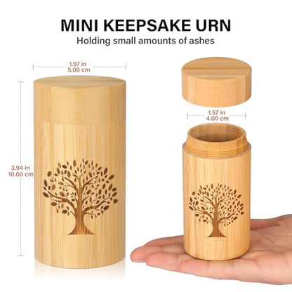 Small Urns for Human Ashes Keepsake with Tree of Life Pattern,Small Cremation Urns for Human Ashes Adult Male Female,Bamboo Scattering Tubes for Human or Pet Ashes,Hold Up to 7.5 Cubic Inches - size: Small,7.5 Cubic Inches