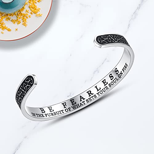 TONY & SANDY Inspirational Bracelets for Women Teen Girls Personalized Gifts for Daughter Granddaughter Mom Sister Friends Stainless Steel Engraved Cuff Birthday Easter Christmas - style: A - Be fearless - Celtic Knot